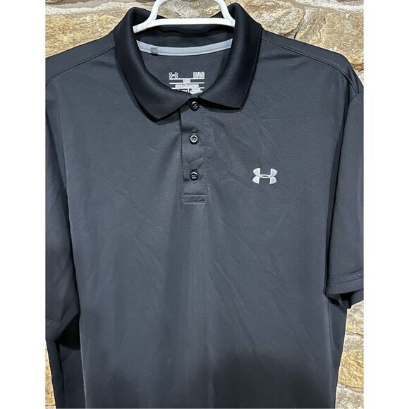 Men’s Under Armour Black Performance Polo Loose Fit Shirt Size Large - Picture 2 of 5